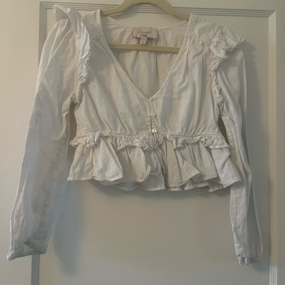 Cleobella Cream Ruffled V-Neck Blouse